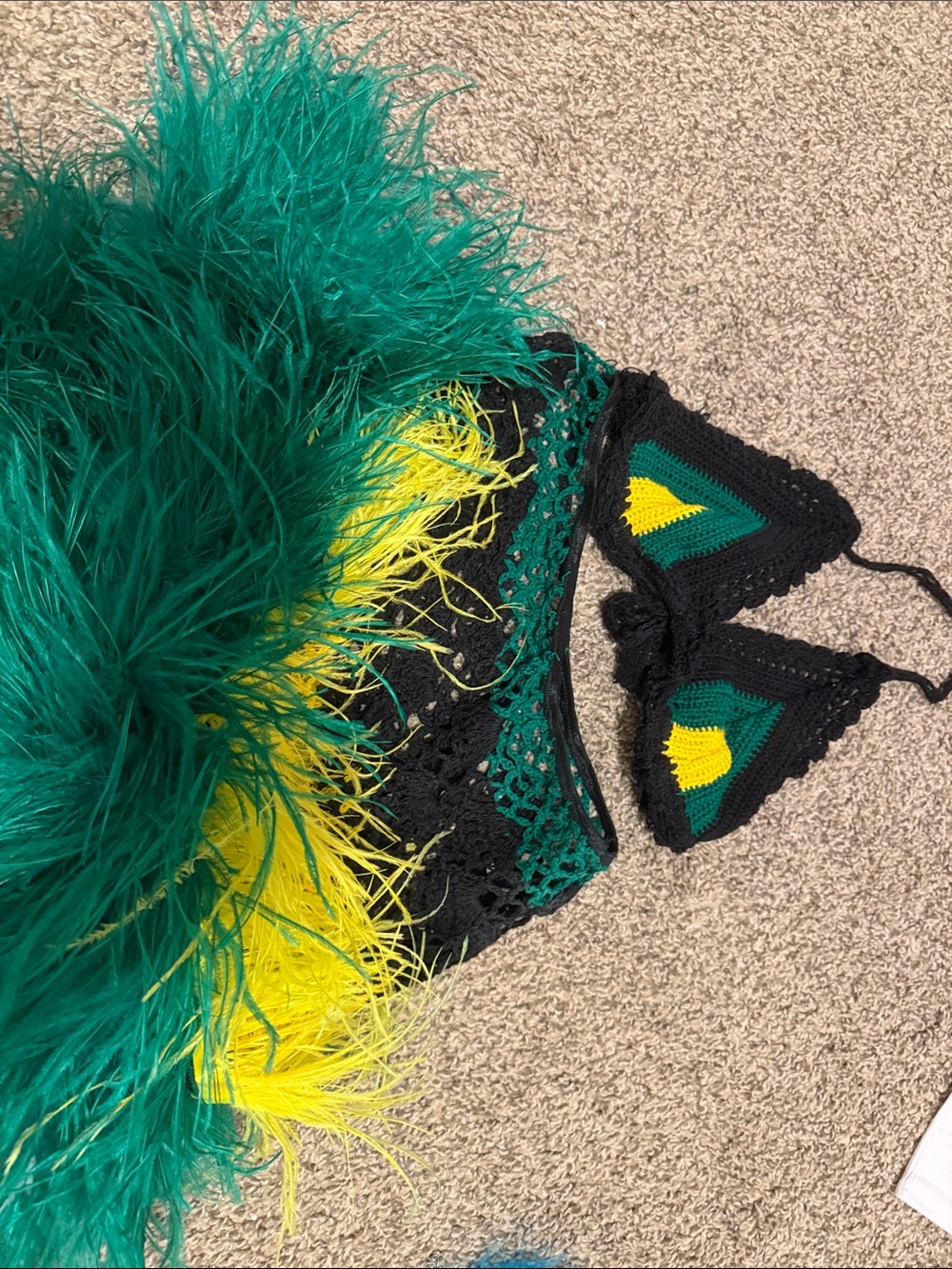 Black Crochet Bikini Top with Green and Yellow Accents